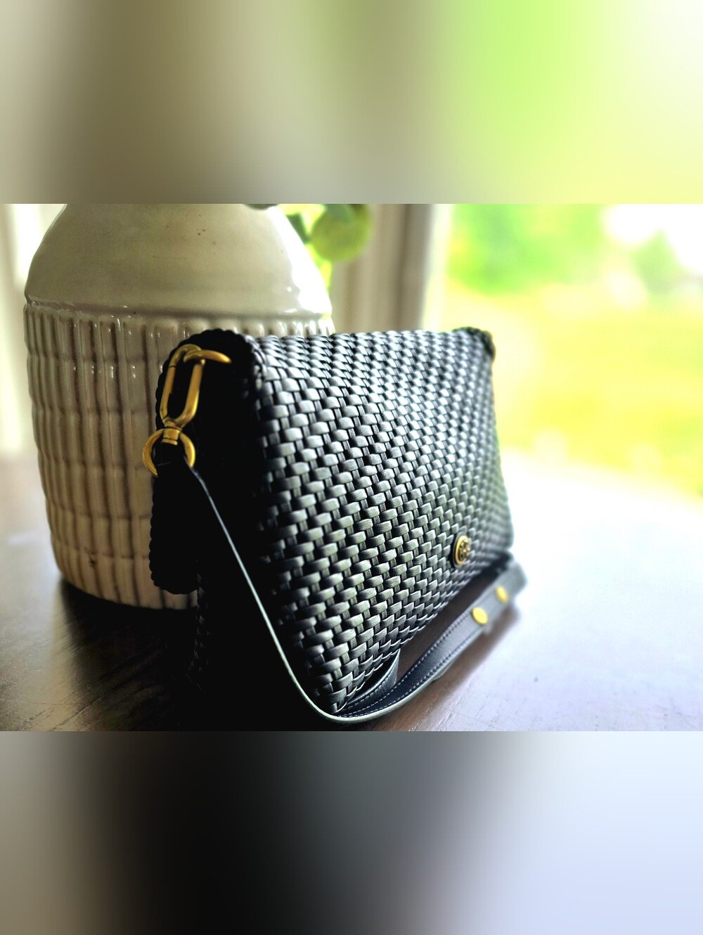 Michael Kors Collection The Carole Woven Leather Convertible Crossbody - Picture 8 of 16